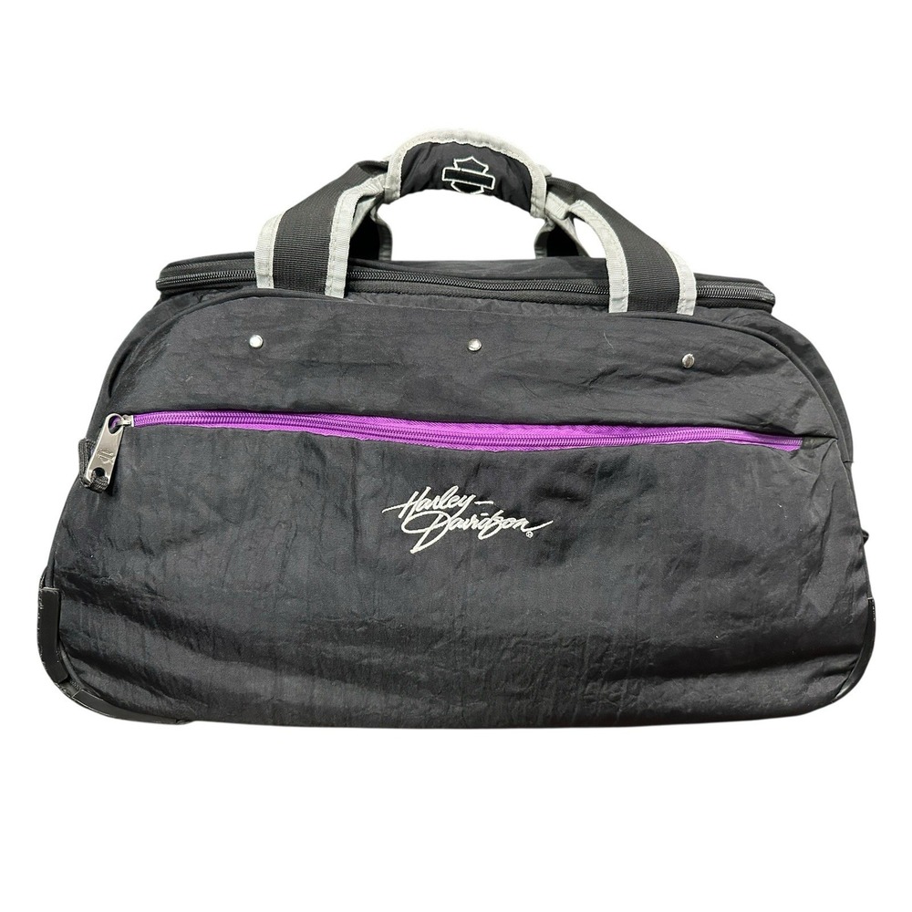 Harley Davidson Rolling Duffel Bag Handle Wheels Luggage Black Travel Biker